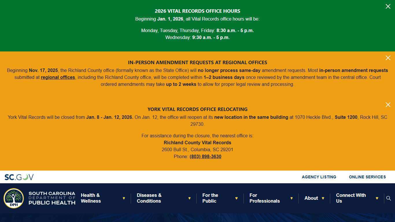 Fees - Vital Records (Birth, Death, etc) | South Carolina Department of Public Health