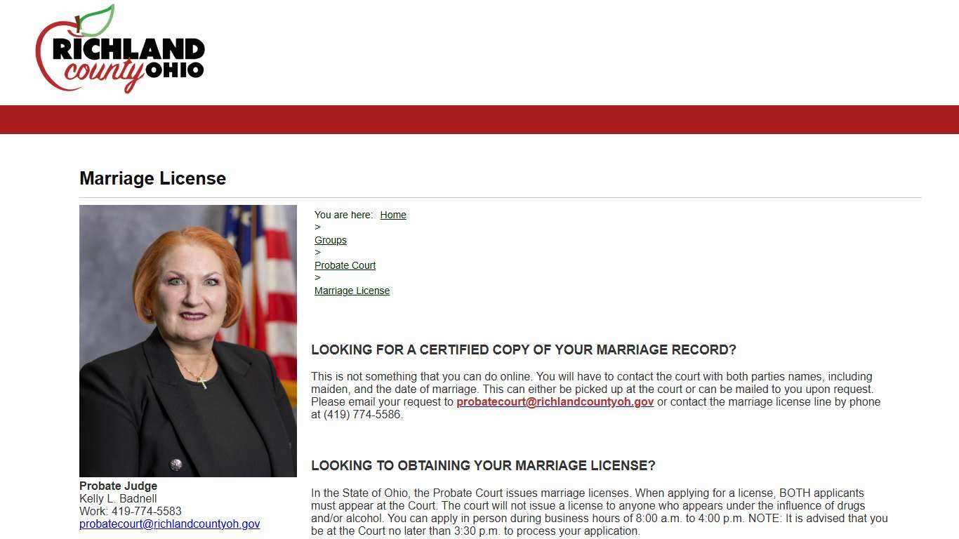 Richland County Ohio - Marriage License